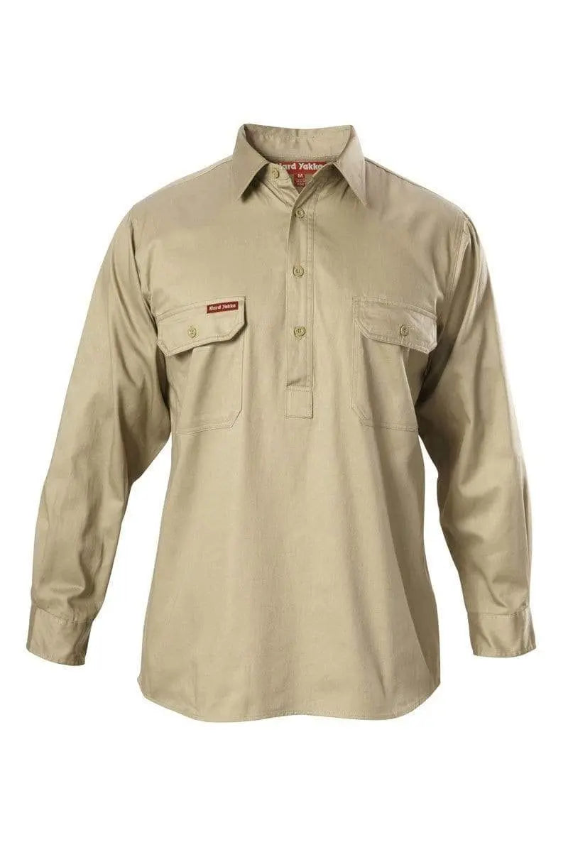 Hard Yakka Long Sleeve Cotton Drill Shirt Y07530 Work Wear Hard Yakka Khaki (KHA) S